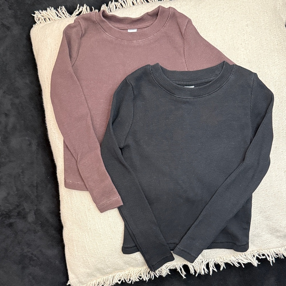 Tones Kids Long Sleeve Ribbed Shirts - Black and Coffee